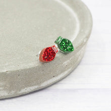 Load image into Gallery viewer, Green and Red glitter mismatch Christmas light bulb studs