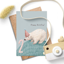 Load image into Gallery viewer, Age 2 Bear Birthday Card - Kids 2nd Birthday.
