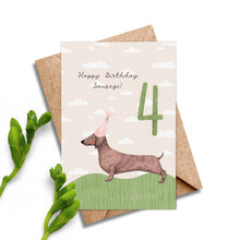 Load image into Gallery viewer, Age 4 Sausage Dog Birthday Card - Children Age’s Card