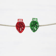 Load image into Gallery viewer, Green and Red glitter mismatch Christmas light bulb studs
