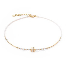 Load image into Gallery viewer, Necklace Square Stripes gold-white 1416