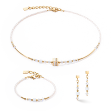 Load image into Gallery viewer, Necklace Square Stripes gold-white 1416