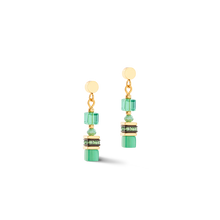 Load image into Gallery viewer, Earrings mini cubes -green and gold 500