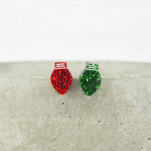 Load image into Gallery viewer, Green and Red glitter mismatch Christmas light bulb studs