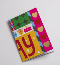 Load image into Gallery viewer, Lagom Design Birthday Concertina Card with "'Happy Birthday' text , folded with envelope