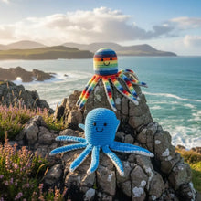 Load image into Gallery viewer, Fair Trade Crochet Bright Octopus Baby Rattle Organic Cotton