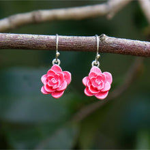 Load image into Gallery viewer, Camellia Pink Flower Drop Hook Earrings