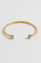 Load image into Gallery viewer, EB EDIT Blue Quartz Cabochon Open Bangle Waterproof PVD Gold Plated | Blue Quartz
