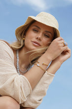 Load image into Gallery viewer, EB EDIT Blue Quartz Cabochon Open Bangle Waterproof PVD Gold Plated | Blue Quartz