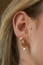 Load image into Gallery viewer, Duo Pave Star Hoops - Gold Plated