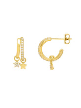 Load image into Gallery viewer, Duo Pave Star Hoops - Gold Plated