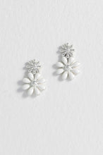 Load image into Gallery viewer, White Enamel Double Flower Studs (Silver Plated)