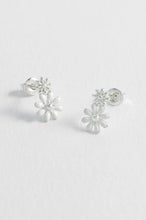 Load image into Gallery viewer, White Enamel Double Flower Studs (Silver Plated)