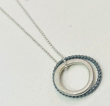 Load image into Gallery viewer, Adele Taylor Two-Circles Pendant Necklace-Sterling Silver & Oxidised Silver, Handmade in Sheffield