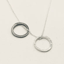 Load image into Gallery viewer, Adele Taylor Two-small Circles Pendant Necklace-Sterling Silver & Oxidised Silver, Handmade in Sheffield