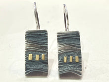 Load image into Gallery viewer, Adele Taylor Oxidised Silver Rectangle Earrings with Gold Detail | Handmade in Sheffield