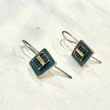 Load image into Gallery viewer, Adele Taylor Square Earrings – Oxidised Silver & 14ct Gold Detail | Handmade in Sheffield
