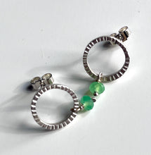 Load image into Gallery viewer, Adele Taylor Textured Silver Earrings with Green Agate – Handmade in Sheffield