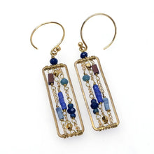 Load image into Gallery viewer, AM  Square Lapis, gold plated earrings