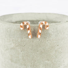 Load image into Gallery viewer, Gold glitter candy cane Christmas studs