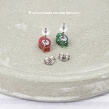 Load image into Gallery viewer, Green and Red glitter mismatch Christmas light bulb studs
