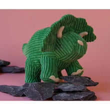 Load image into Gallery viewer, TRICERATOPS CORDUROY DINOSAUR SOFT TOY GREEN