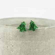 Load image into Gallery viewer, Green glitter Christmas tree studs