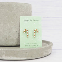 Load image into Gallery viewer, Gold glitter candy cane Christmas studs