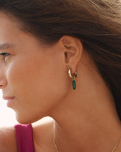 Load image into Gallery viewer, Beach Crystal Hoops Green Gold