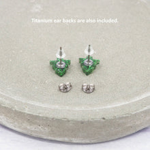 Load image into Gallery viewer, Green glitter Christmas tree studs