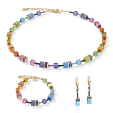 Load image into Gallery viewer, GeoCUBE® Earrings multicolour rainbow gold