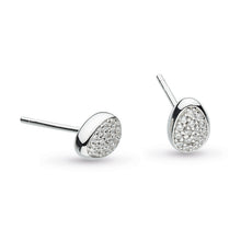 Load image into Gallery viewer, Kit Heath Coast Pebble Glisten Pavé Stud Earrings in polished sterling silver — teardrop pebble shape set with micropavé cubic zirconia stones, butterfly stud fitting