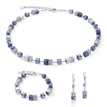 Load image into Gallery viewer, GeoCUBE® Earrings sodalite & haematite blue