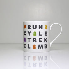 Load image into Gallery viewer, Peak District words mugs  – Run, Cycle, Track, Climb
