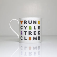 Load image into Gallery viewer, Peak District words mugs  – Run, Cycle, Track, Climb