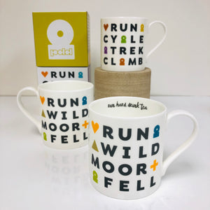 Peak District words mugs  – Run, Cycle, Track, Climb
