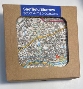Sheffield Sharrowvale area map set of 4 coasters