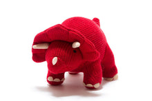 Load image into Gallery viewer, TRICERATOPS KNITTED DINOSAUR SOFT TOY RED