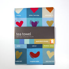 Load image into Gallery viewer, Peak District tea towel hearts of the park