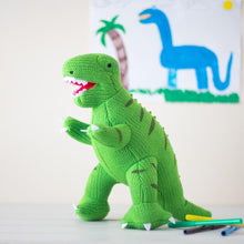 Load image into Gallery viewer, T REX KNITTED DINOSAUR SOFT TOY - GREEN