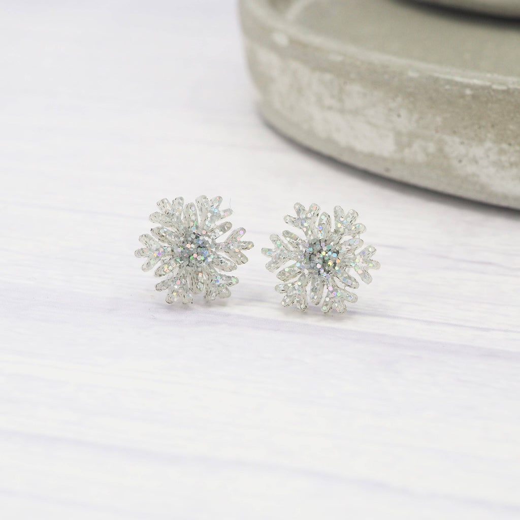 Holographic glitter snowflake small studs