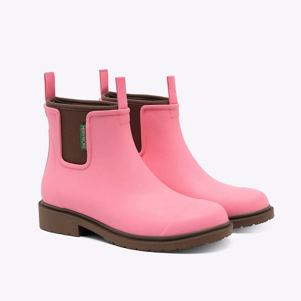 Merry People Bobbi wellington boot in Musk Pink, angled view