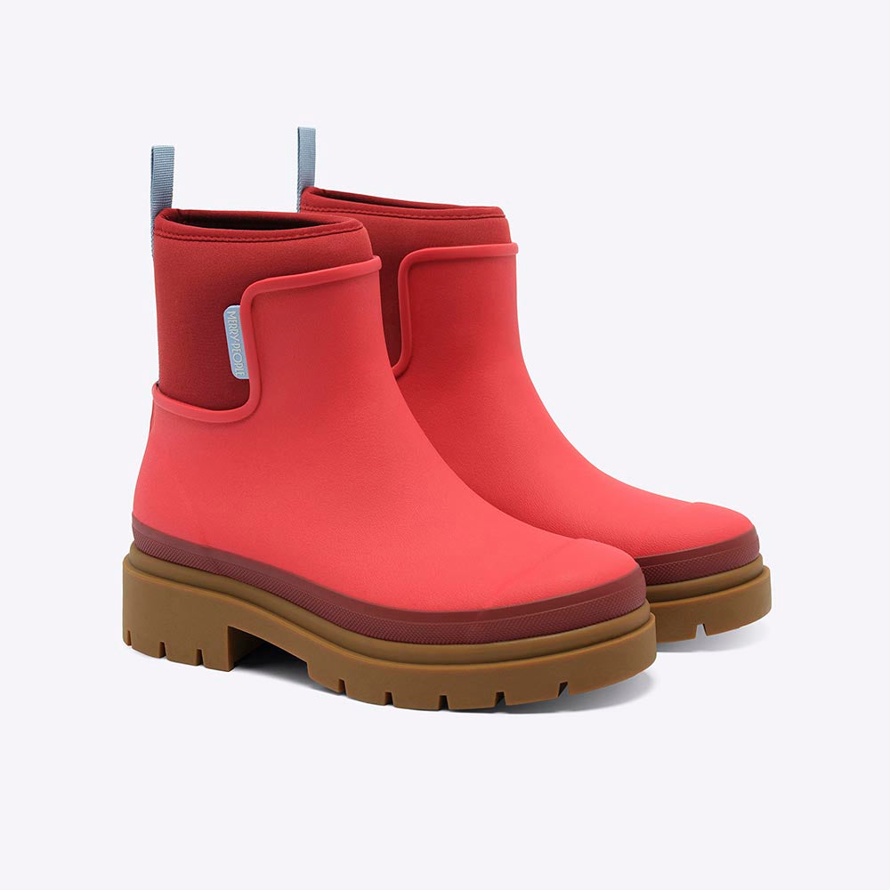 Merry People Tully wellington boot in Chilli Red, angled view