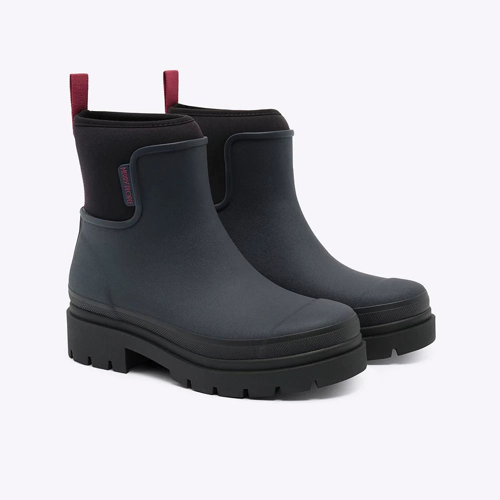 Merry People Tully wellington boot in Midnight, angled view