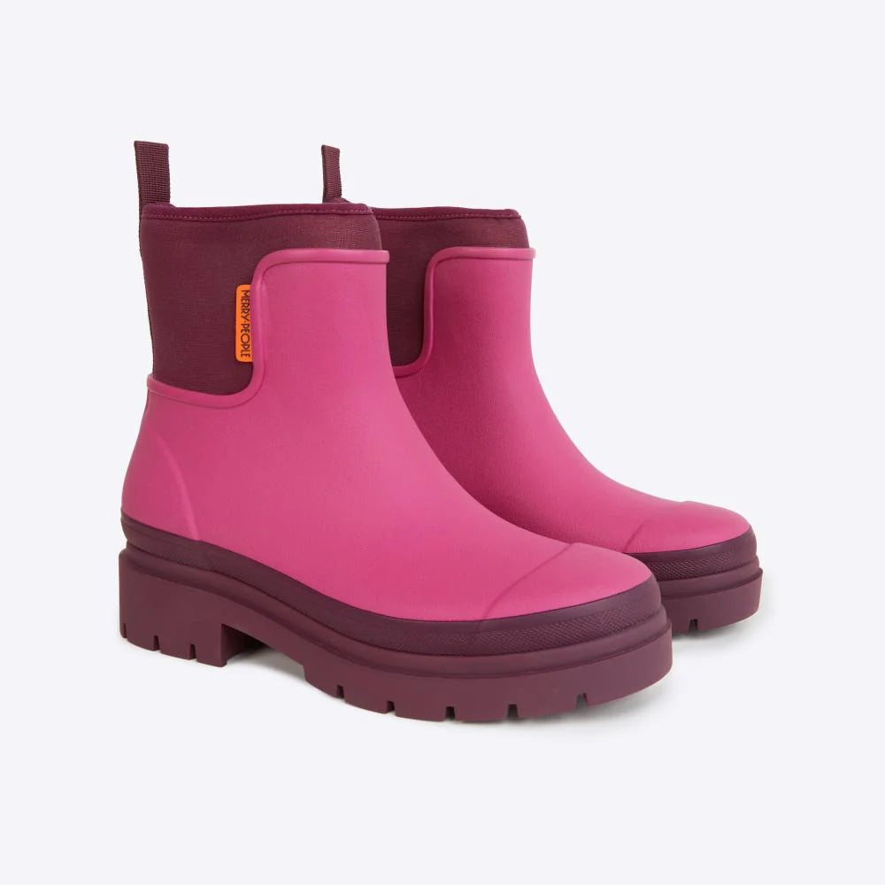 Merry People Tully wellington boot in Mixed Berry, angled view