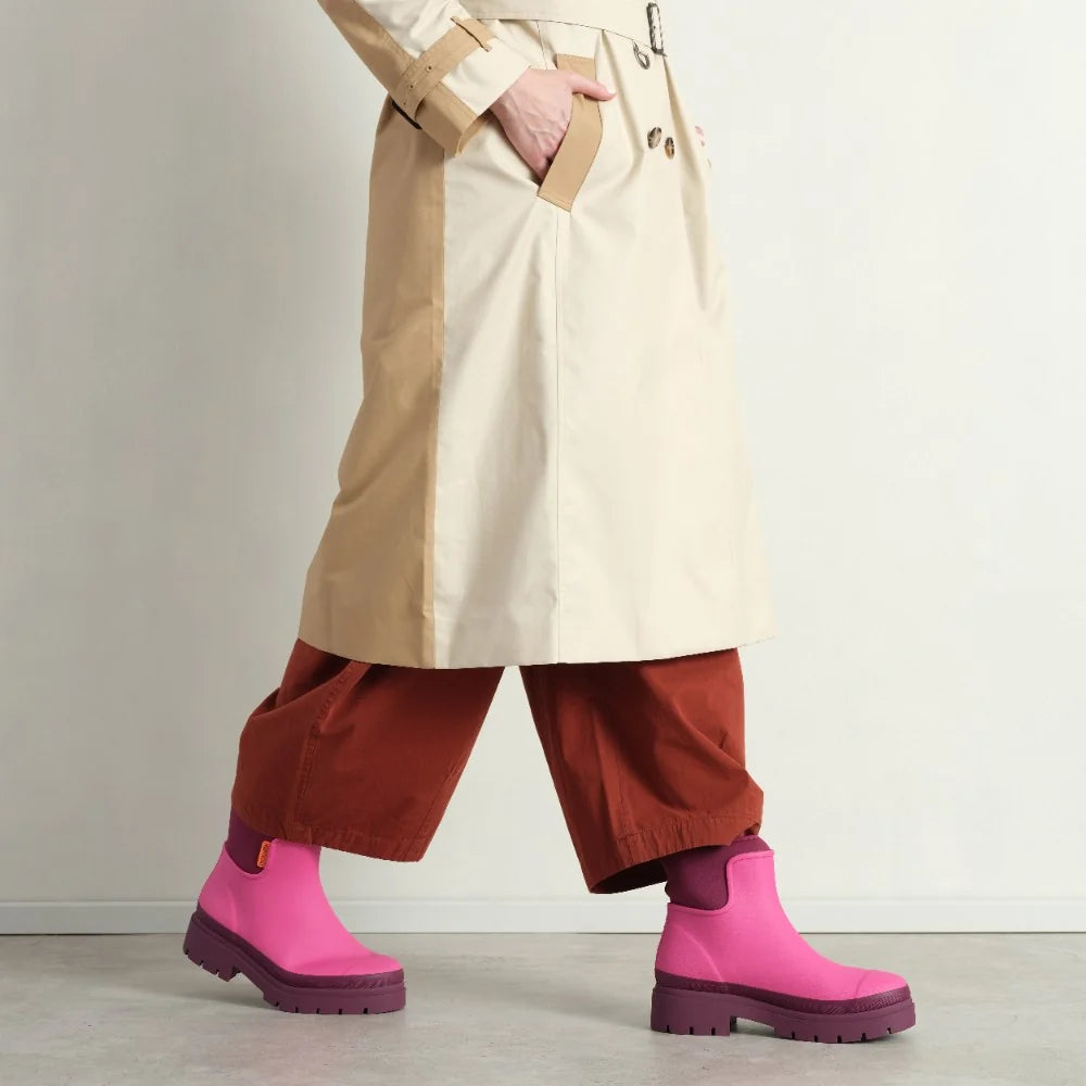 Merry People Tully wellington boot in Mixed Berry, worn on body