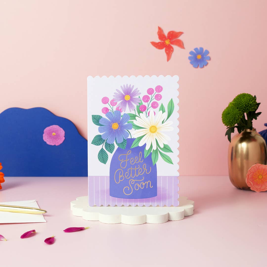 Get Well Soon Card – Vase Design with Flowers Greeting
