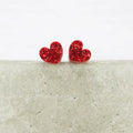 Red glitter small heart acrylic studs