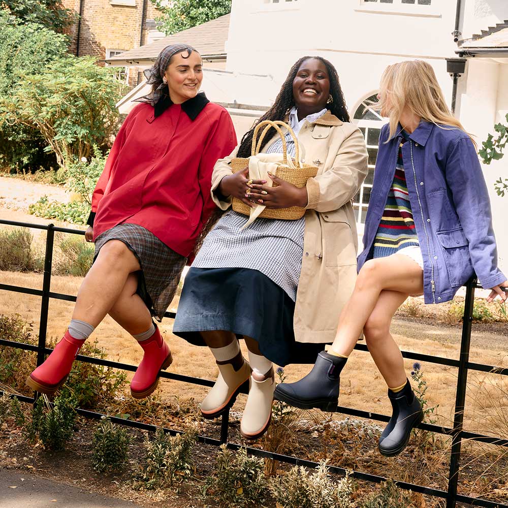 Merry People Tully wellington boot in Taupe & Apricot, lifestyle photo