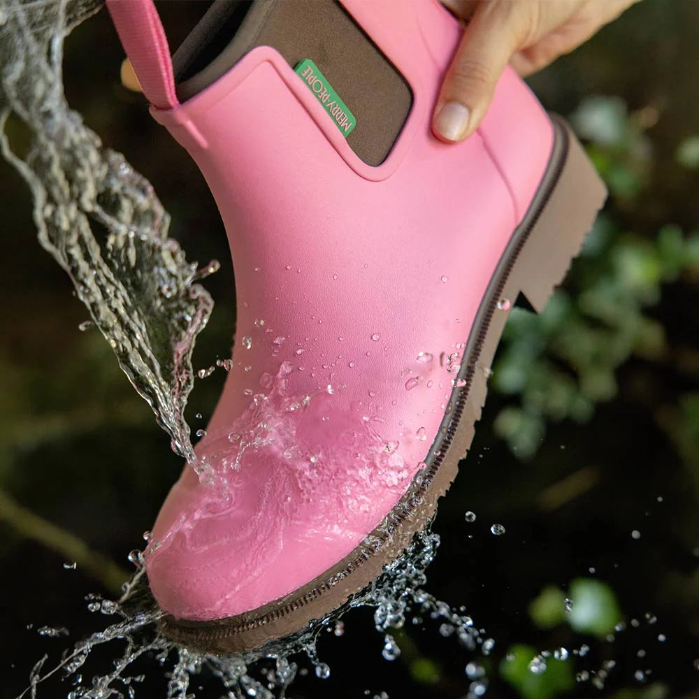 Merry People Bobbi wellington boot in Musk Pink, lifestyle photo